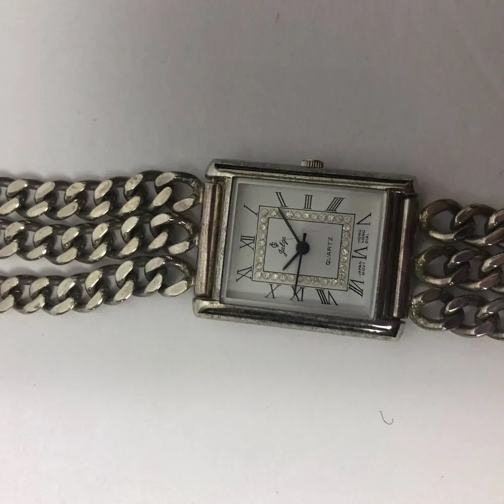 Jalga Women's Rectangular Wristwatch Chain Link Bracelet Silvertone